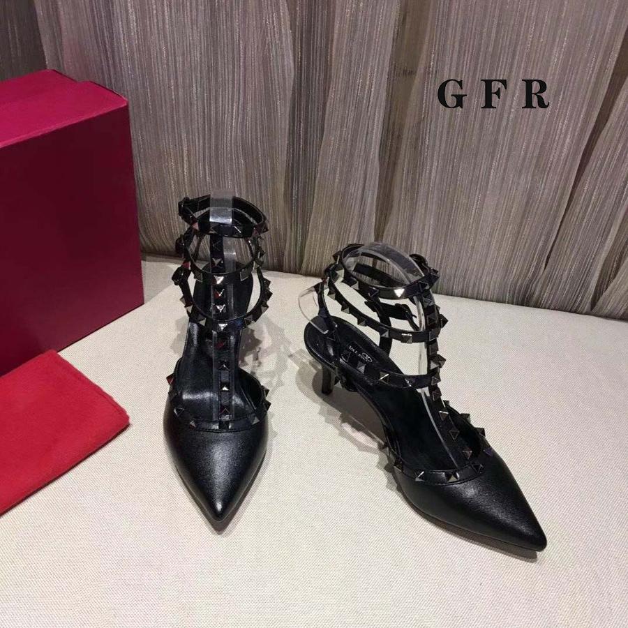 Ladies Heels Shoe Slide Rivet with Thick Heel Shoes Slipper Cowhide Upper and Sheepskin Lining Luxurys Designer High Heels Sandals Height 6.5cm ~