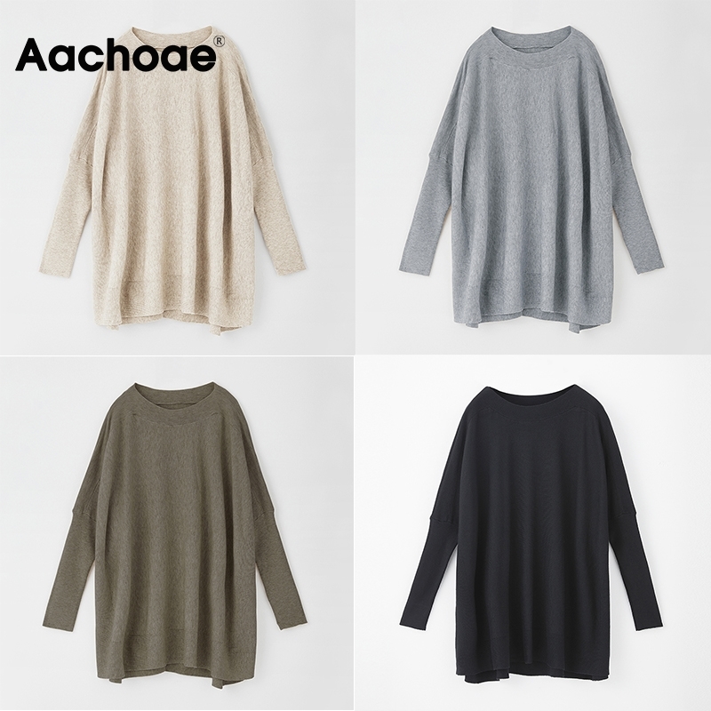 Aachoae O Neck Oversized Sweater Women Batwing Long Sleeve Casual Tops Solid Stylish Female Pullover Sweater Jersey Mujer 201222