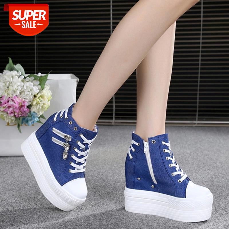 2020 Autumn Women Casual Shoes Denim Ankle Boots Ladies Classic Zipper Height Increasing student Boots Zapatos De Mujer #994c, Black