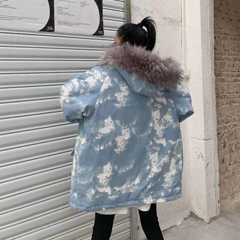 Women's Korean style loose ins Harajuku style winter thick midlength camouflage hooded cotton jacket outwear 201019