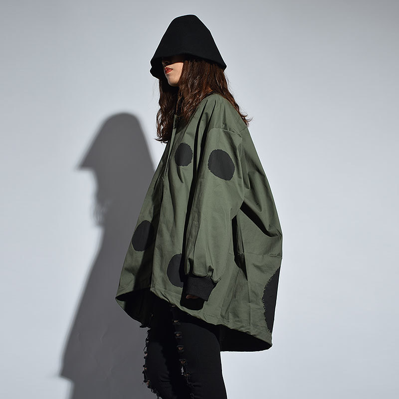 [XITAO] Europe New Arrival Autumn Casual Women Polka Dot Print Stand Collar Coat Female Full Sleeve Loose Jacket LJT3848 201017