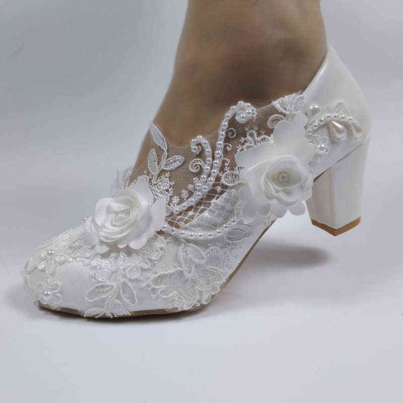 BaoYaFang White Flower Pumps arrival womens wedding shoes Bride High heels platform shoes for woman ladies party dress shoes 220114