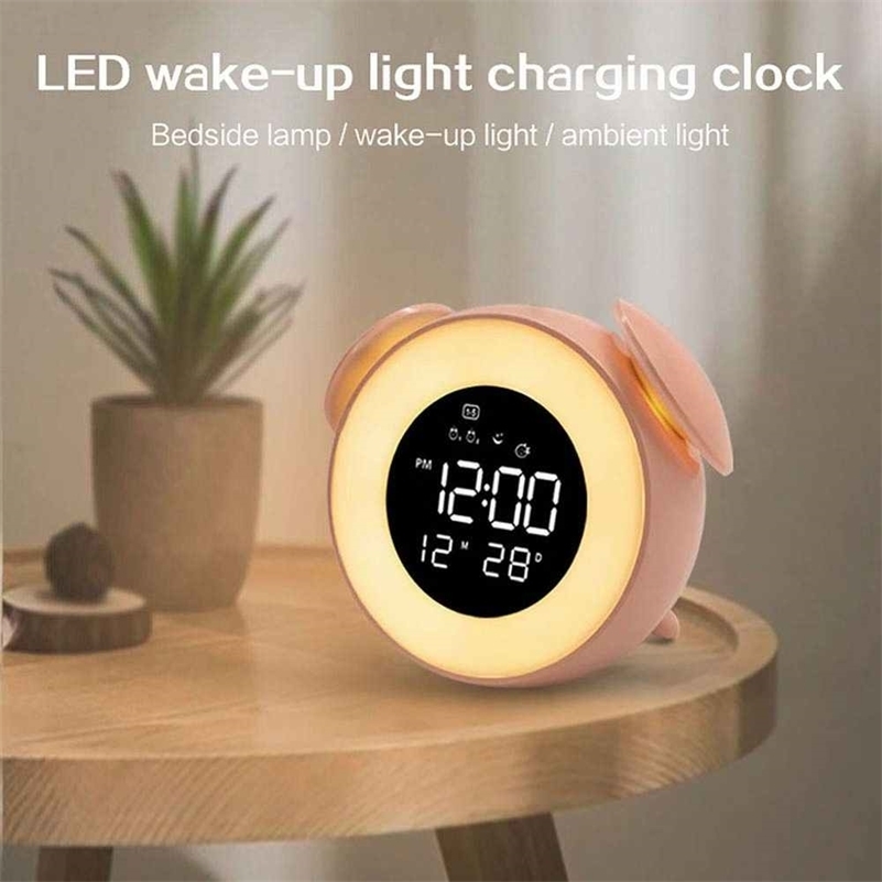 LED digital alarm bedside table desk electronic atmosphere lamp sunrise sunset light mirror music clock LJ201212