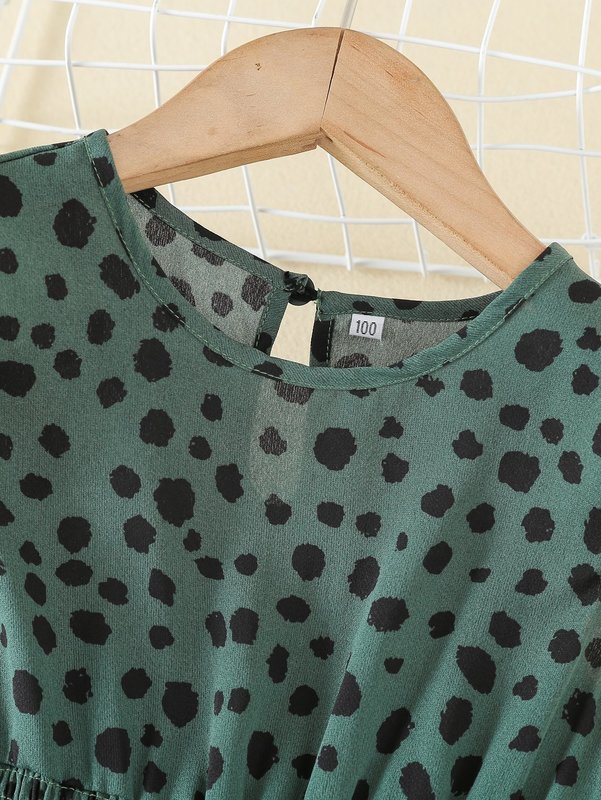 Toddler Girls Dalmatian Print Ruffle Sleeve Shirred Waist Dress SHE R250424