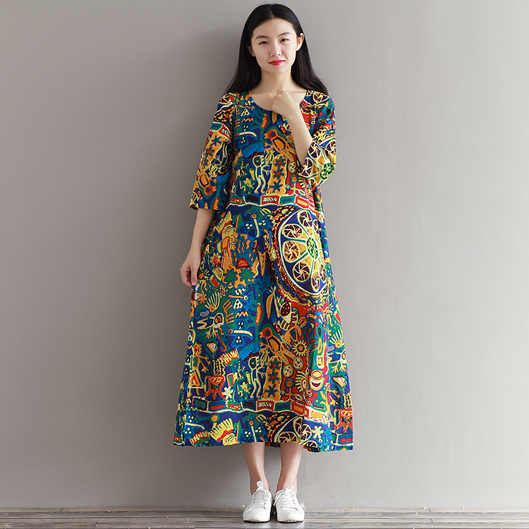 2021 New Cotton Linen Women Summer Fashion Vintage Ethnic Printing Half Sleeve Robe Femme Loose Casual Plus Size 5lgh, Blue
2021 New Cotton Linen Women Summer Fashion Vintage Ethnic Printing Half Sleeve Robe Femme Loose Casual Plus Size 5lgh, Blue