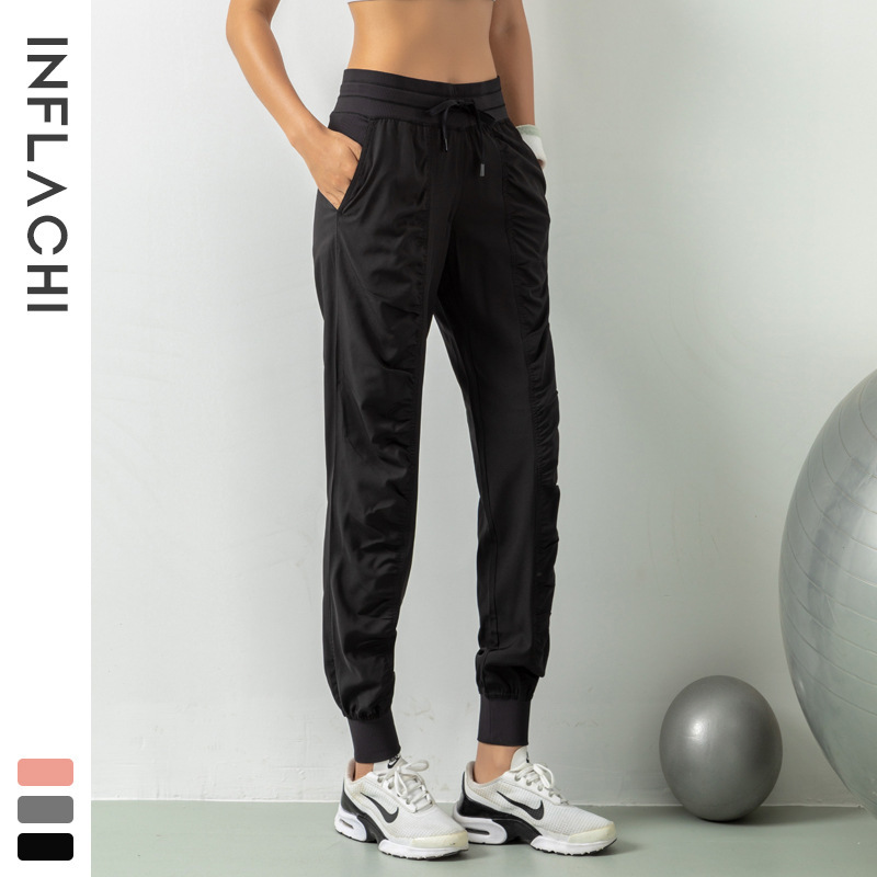 Yoga pants drawstring elastic waist joggers Yoga outfits sports loose fit breathable gym clothes women pant running fitness pocket casual overall tigh