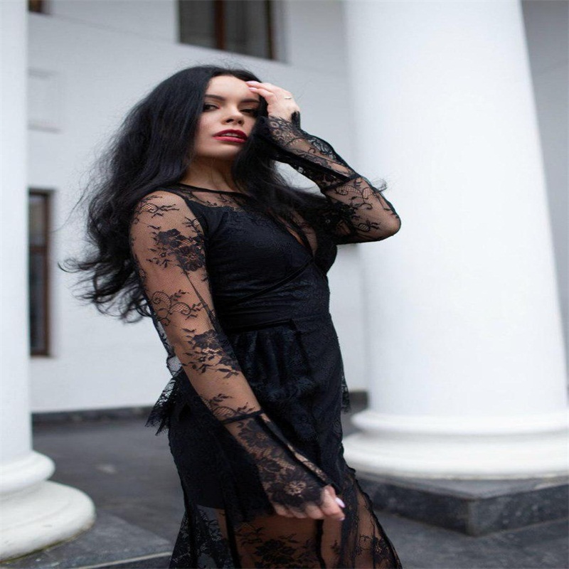 2 Piece Design Evening Dresses High Neck Long Sleeve Full Lace Mermaid Prom Dress Sexy Hollow Sweep Train Custom Made Robe De Soirée