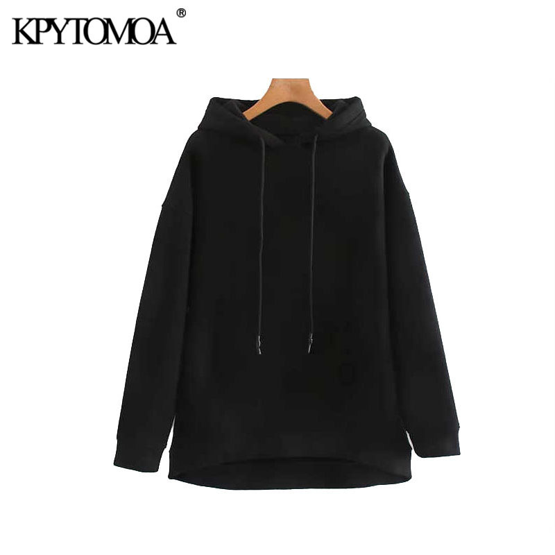 Vintage Stylish Oversized Solid Sweatshirts Women Fashion Adjustable Hooded Long Sleeve Loose Female Pullovers Chic Tops 201202