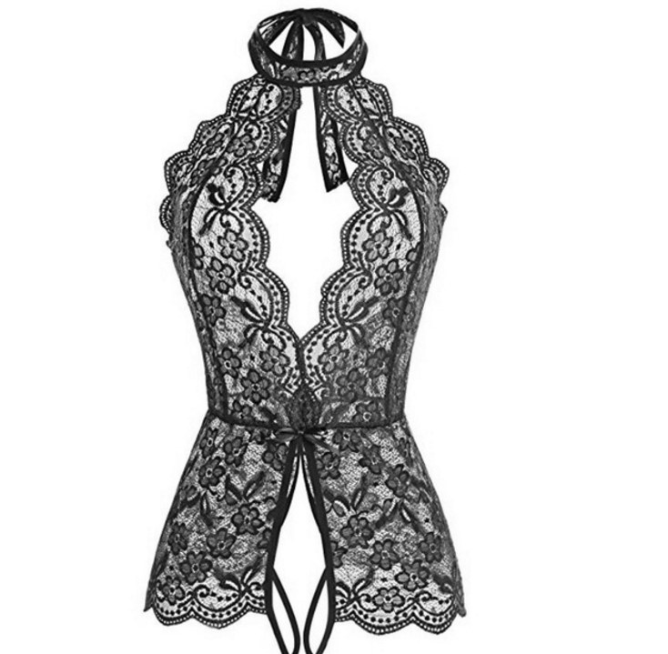 Sexy Underwear Womens Halter Lingerie Lin Tai Pajamas Lace V-neck Sleeveless Tights Babydoll Open Fork Nightwear Bodysuit