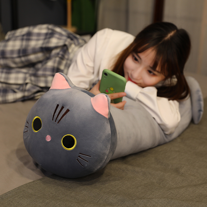 25~100cm Little Kitten Plush Toy Ultra Soft Stuffed Cat Plushie Grey Orange White Grey Comforting Kids Gift LJ201126