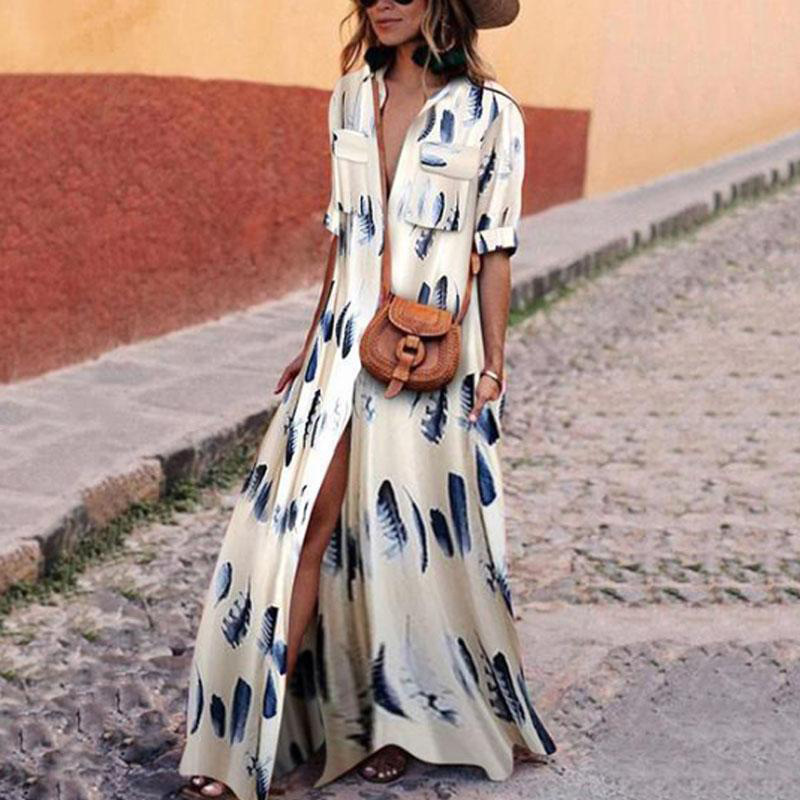 Autumn and Winter Colorful Stripe Printed Bohemian Dress Long Women 201008