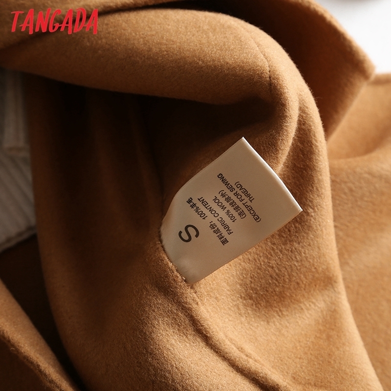 Tangada Women Elegant Green 100 Wool Long Coats With Slash Long sleeves Autumn Winter Female Overcoat high quality 4R2 201216