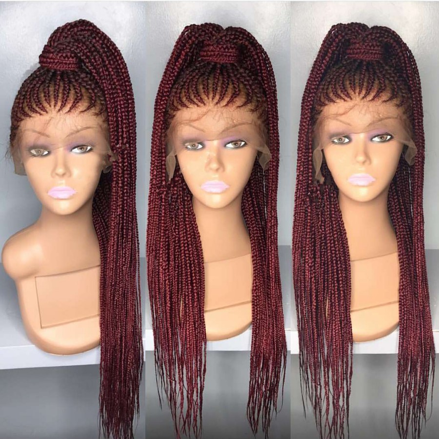 New 13X4" Lace Frontal Box Braid Wig with Baby Hair Hand-Braided black/burgundy/blonde cornrow braided wig Twist Wigs for african women