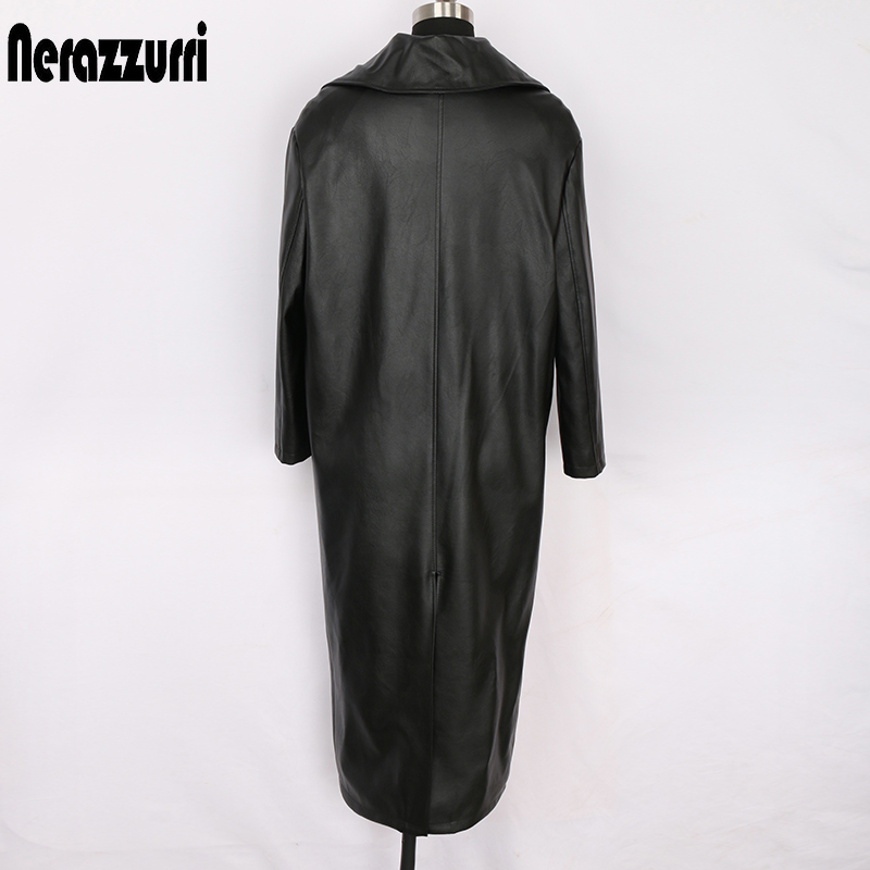 Nerazzurri Oversized cocoon leather trench coat women long sleeve single breasted Plus size loose soft faux leather overcoat 7xl 201030