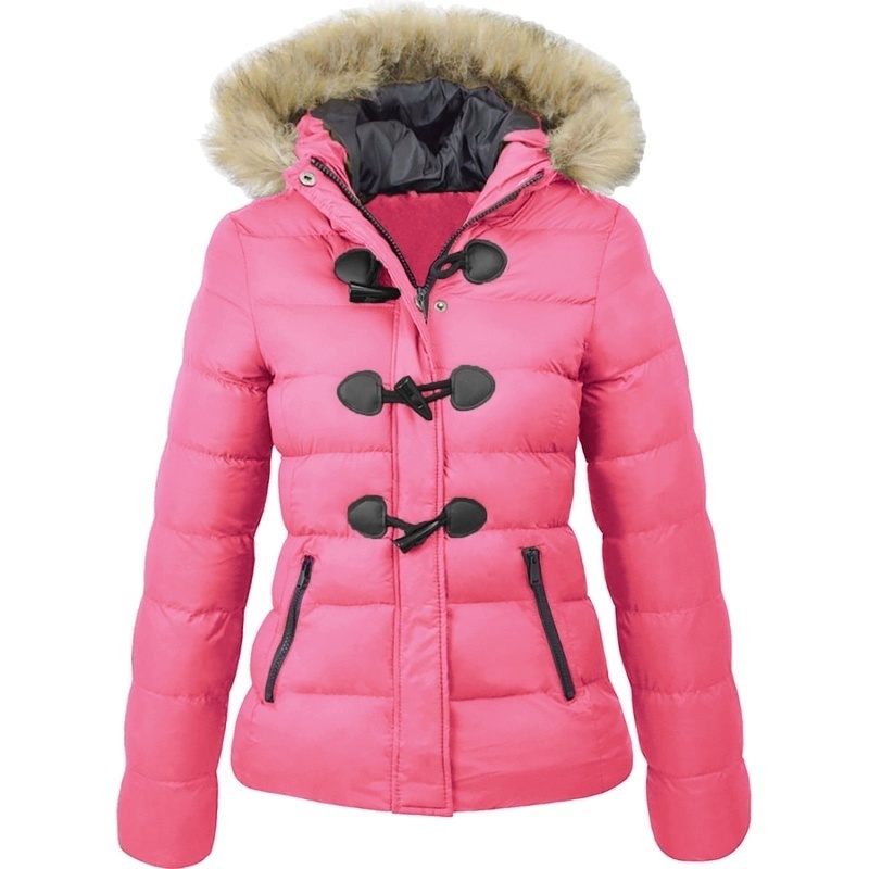 ZOGAA Plus Size Women Parkas Casual Slim Fit Fur Collar Horn Buckle Woman Winter Wear Warm Jacket Parka Coats Jackets Female 201019