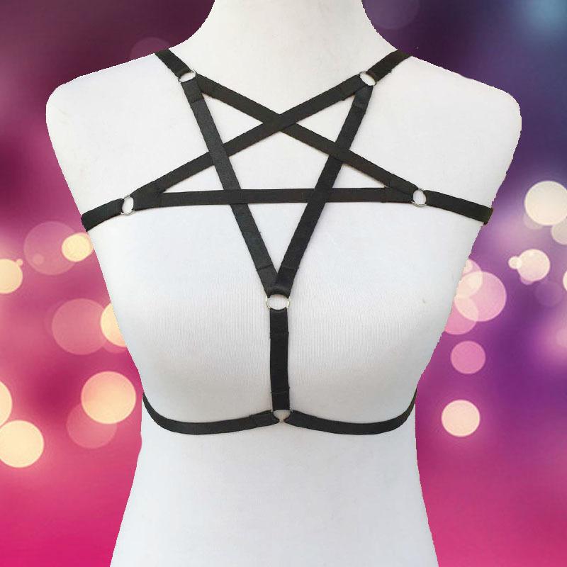Pentagram bondage harness bra handmade cage bra elastic harajuku pole dance lingerie sexy summer Pentagram body harness garter, Black
Pentagram bondage harness bra handmade cage bra elastic harajuku pole dance lingerie sexy summer Pentagram body harness garter, Black