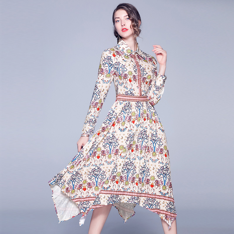 2021 New Vintage High Waist Irregular Women Full Sleeve Turn-down Collar Flower Print Elegant Pleated Es Slim Feminino Kvle, As picture
2021 New Vintage High Waist Irregular Women Full Sleeve Turn-down Collar Flower Print Elegant Pleated Es Slim Feminino Kvle, As picture