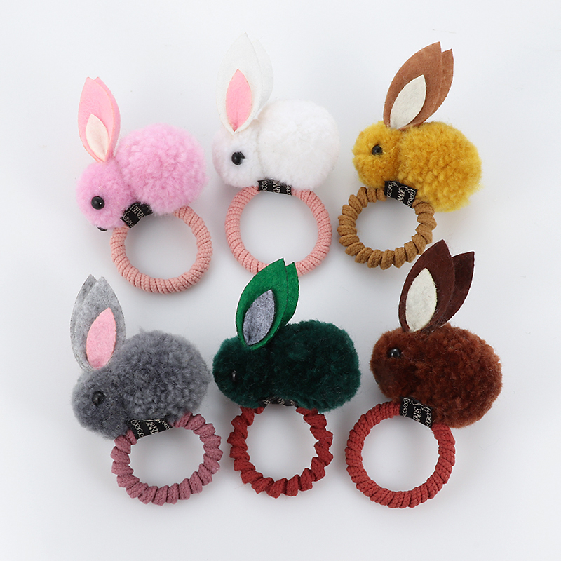 Cute animal ball rabbit ring female rubber band elastic bands Korean headwear children hair Accessories ornaments