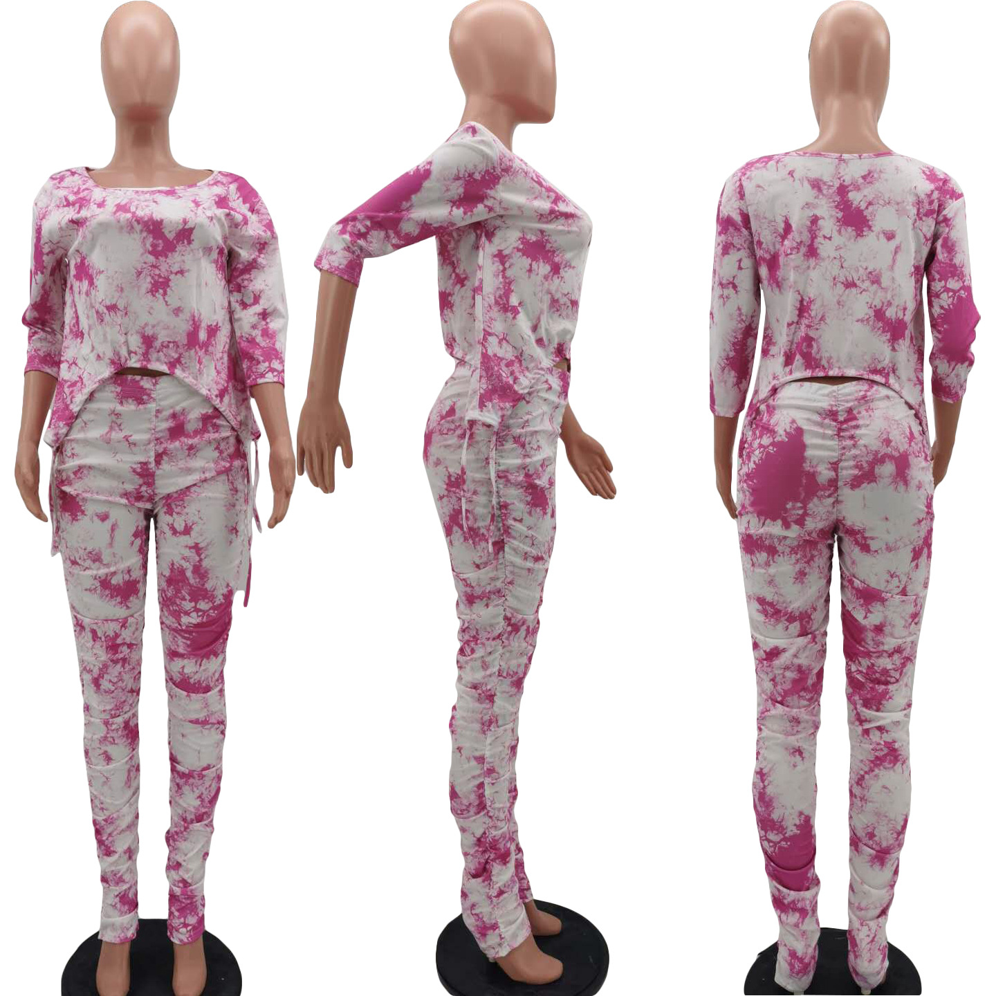 Two-piece fashion women's tie-dye hip-lifting slim-fit pleated micro-flared pants