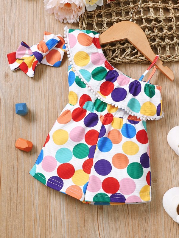 Baby Polka Dot Print Guipure Lace Trim Asymmetrical Neck Romper & Headband SHE, Multicolor
Baby Polka Dot Print Guipure Lace Trim Asymmetrical Neck Romper & Headband SHE, Multicolor
