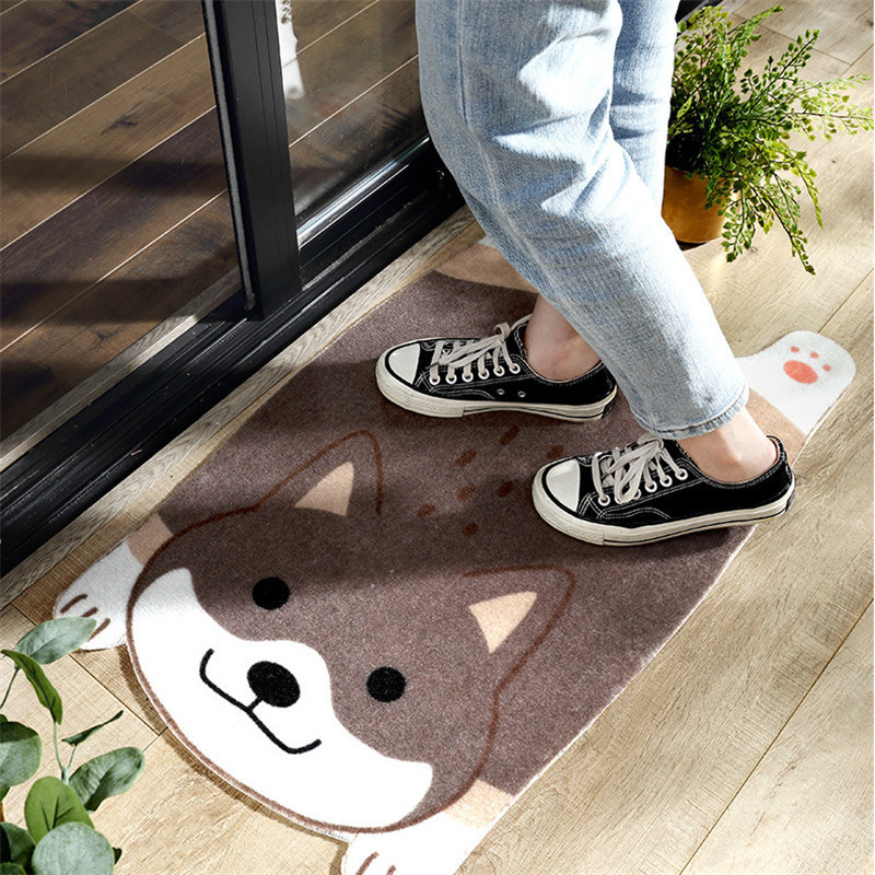 Funny Doormat Cute Cartoon Animal Shiba Inu Corgi Mats Wear-Resistant Anti-Skid Foot Pad Entrance Floor Rug Kitchen Carpet Home LJ201128
