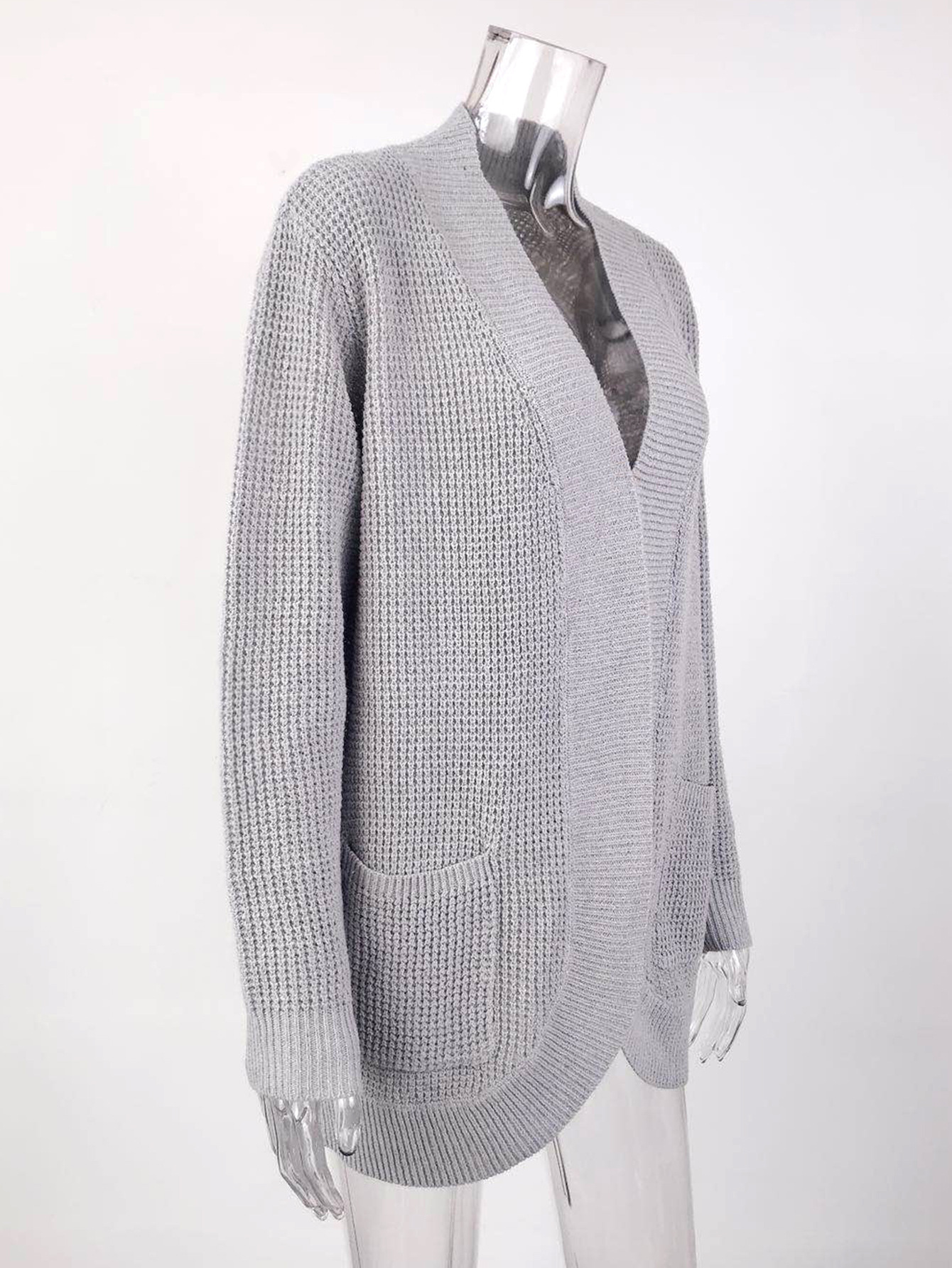 VITIANA Women Casual Knitted Long Cardigan For Womens Autumn Female Long Sleeve Gray Knit Cardigans Woman Black Sweater 201029