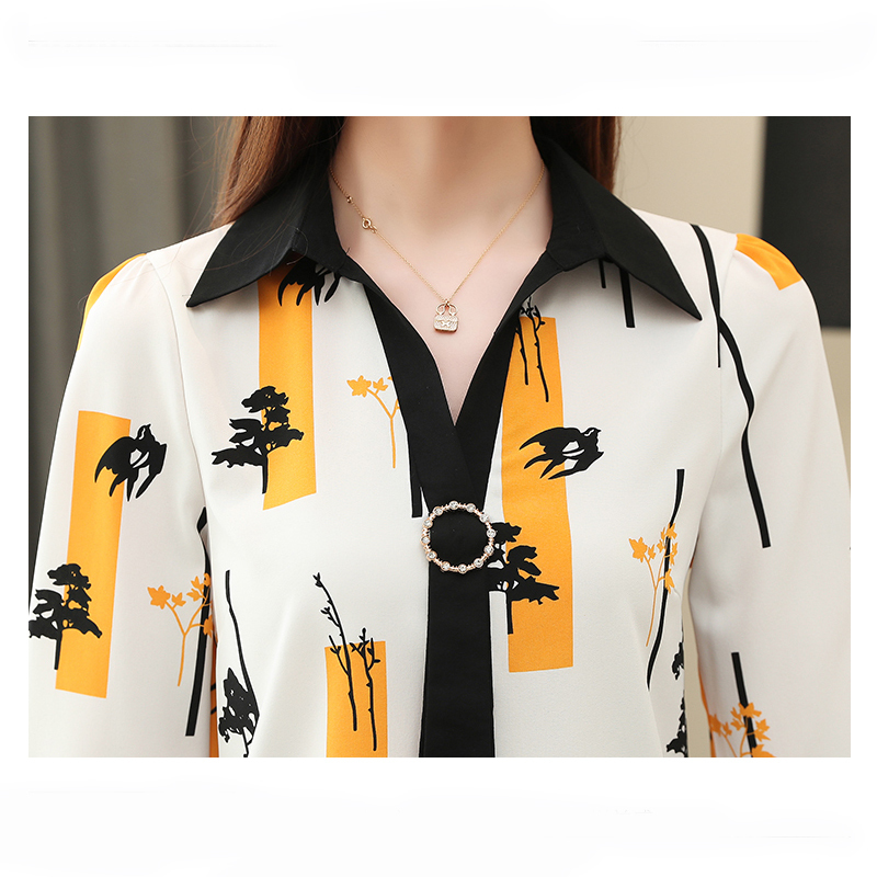 Elegant Loose Women Tops and Blouse Fashion Plus Size Tops Spring Long Sleeve Print Office Lady Shirt Blusas 8087 50 201130