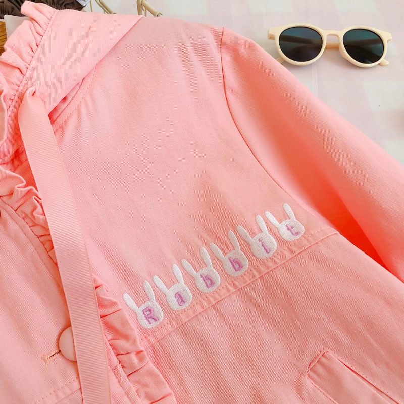 Merry Pretty Women's Autumn Winter Basic Jackets Ladis Rabbit Ears Embroidery Cute Jacket Single Breasted Pink Outerwear 201026