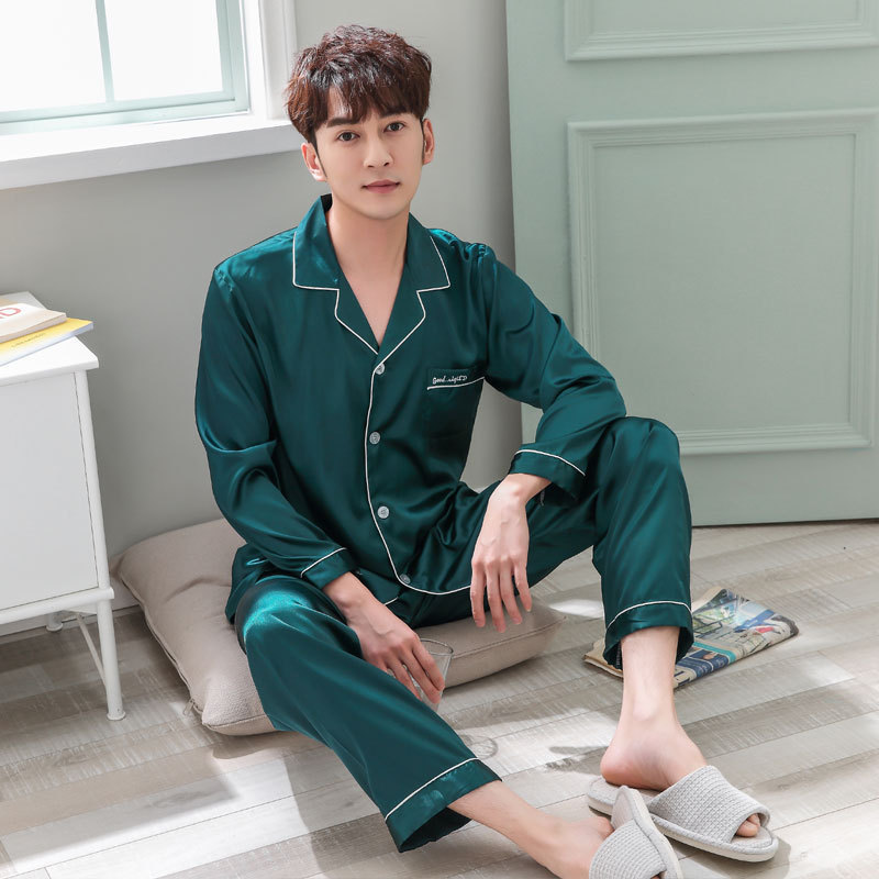 BZEL Couple Pajama Set Silk Satin Pijamas Long Sleeve Sleepwear His-and-her Home Suit Pyjama For Lover Man Woman Lovers' Clothes 201109