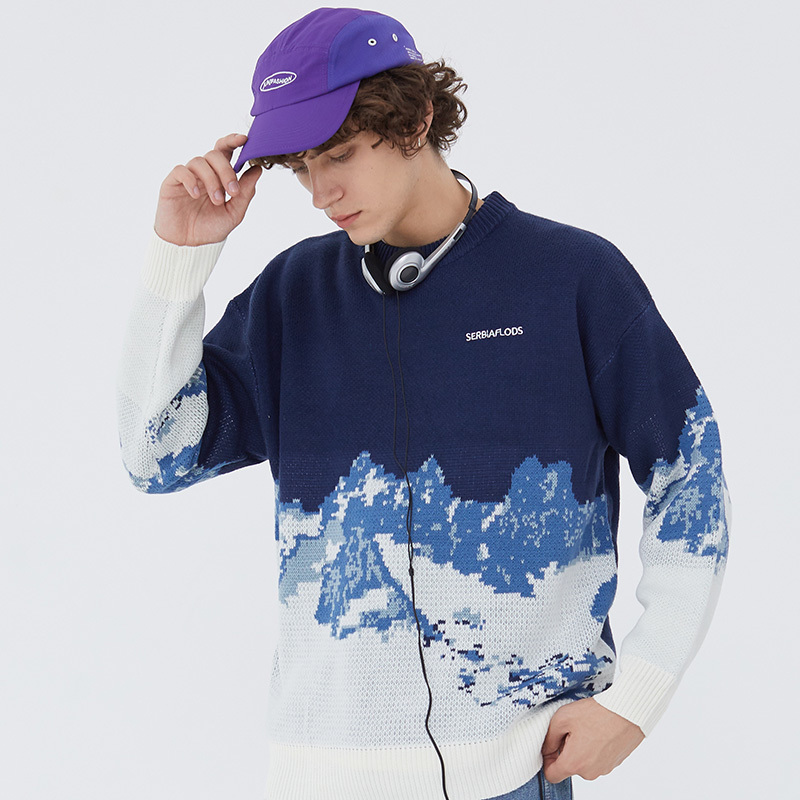 Snow Mountain Knitted Sweater WINTER Hip Hop Harajuku Vintage Streetwear Mens Casual Fashion Couple Pullover Sweaters 201203