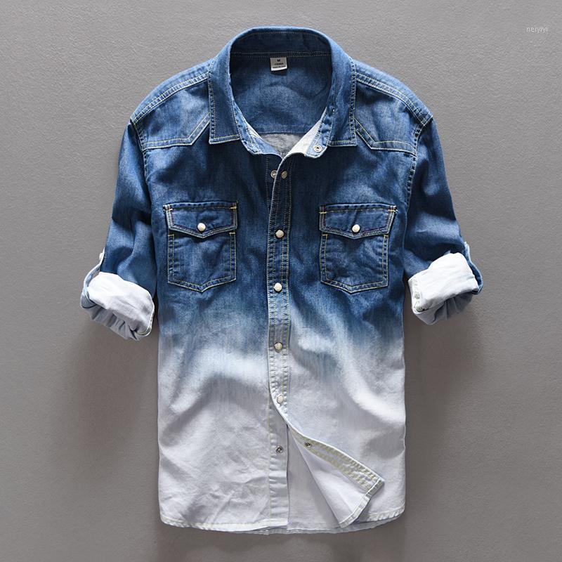 Men's Casual Shirts Cotton Gradient Blue Jeans Shirt Men Fashion Unique Personality Denim Spring Long Mens1
Men's Casual Shirts Cotton Gradient Blue Jeans Shirt Men Fashion Unique Personality Denim Spring Long Mens1