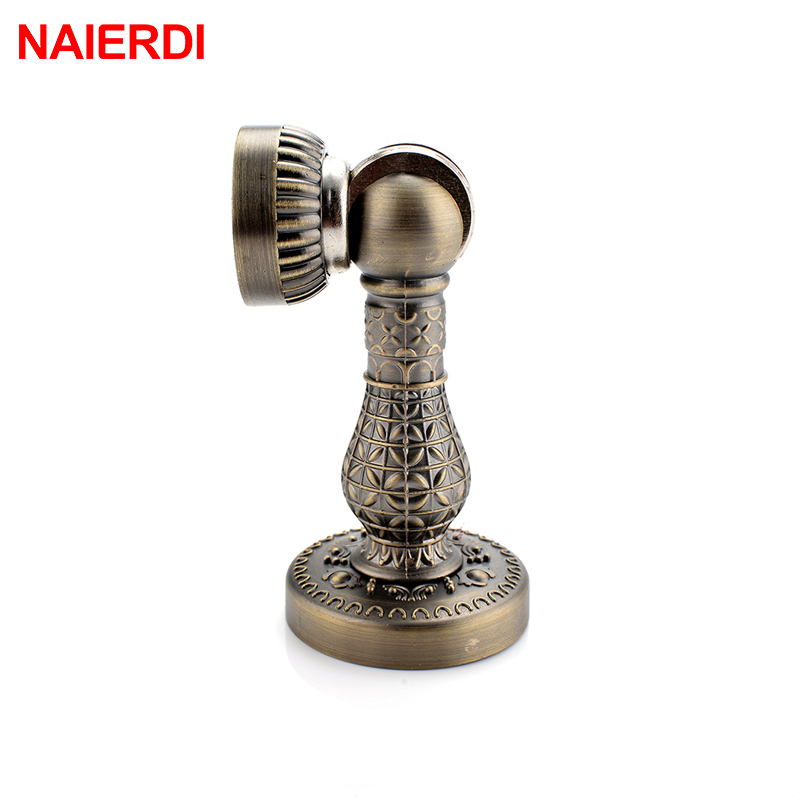 

NAIERDI Bronze Retro Design Zinc Alloy Magnetic Door Stop Stopper Holder Catch Floor Fitting With Screws For Family Home Etc 201013