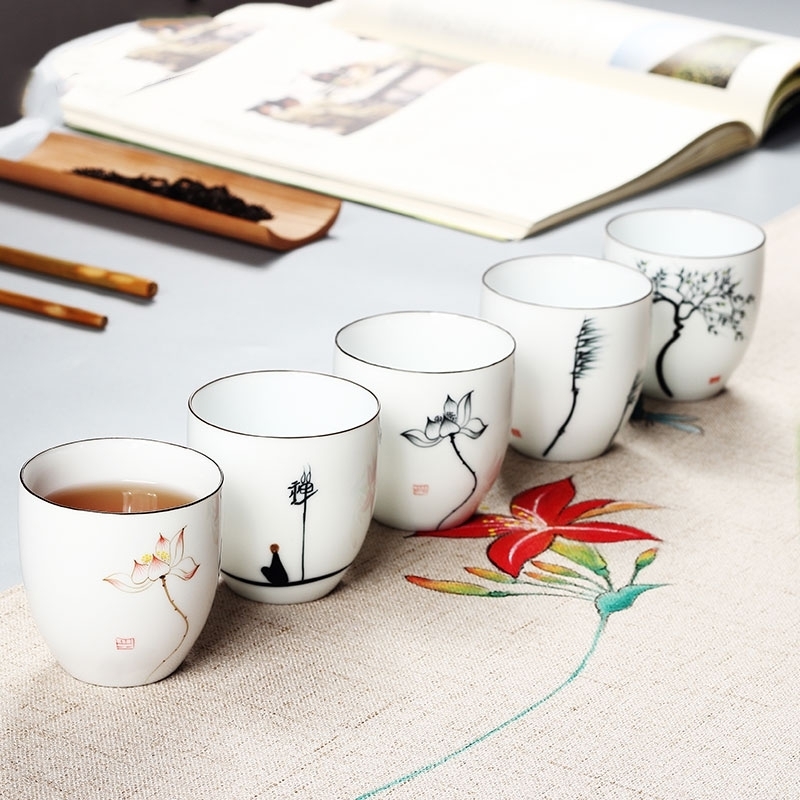 TANGPIN 6 pcs traditional ceramic tea cup handpainted sets of 6 s chinese kung fu porcelain Teas drinkware 150ml LJ200821