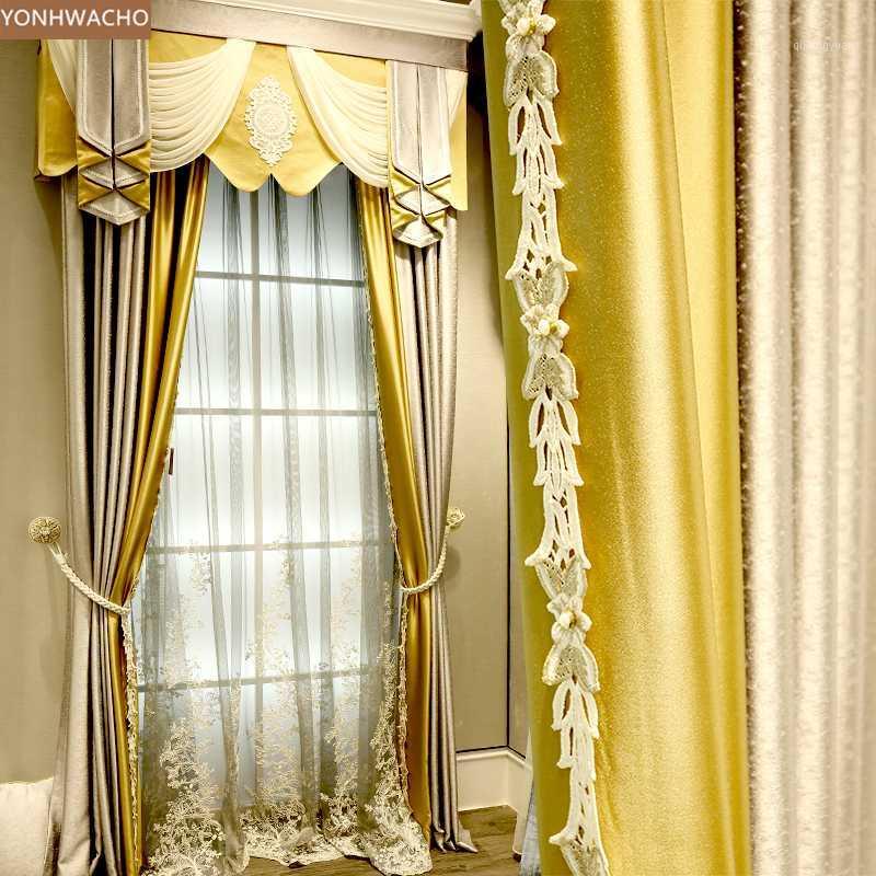 Custom curtain Golden yellow European luxury villa high-class living room cloth blackout curtain valance tulle panel C2191
Custom curtain Golden yellow European luxury villa high-class living room cloth blackout curtain valance tulle panel C2191