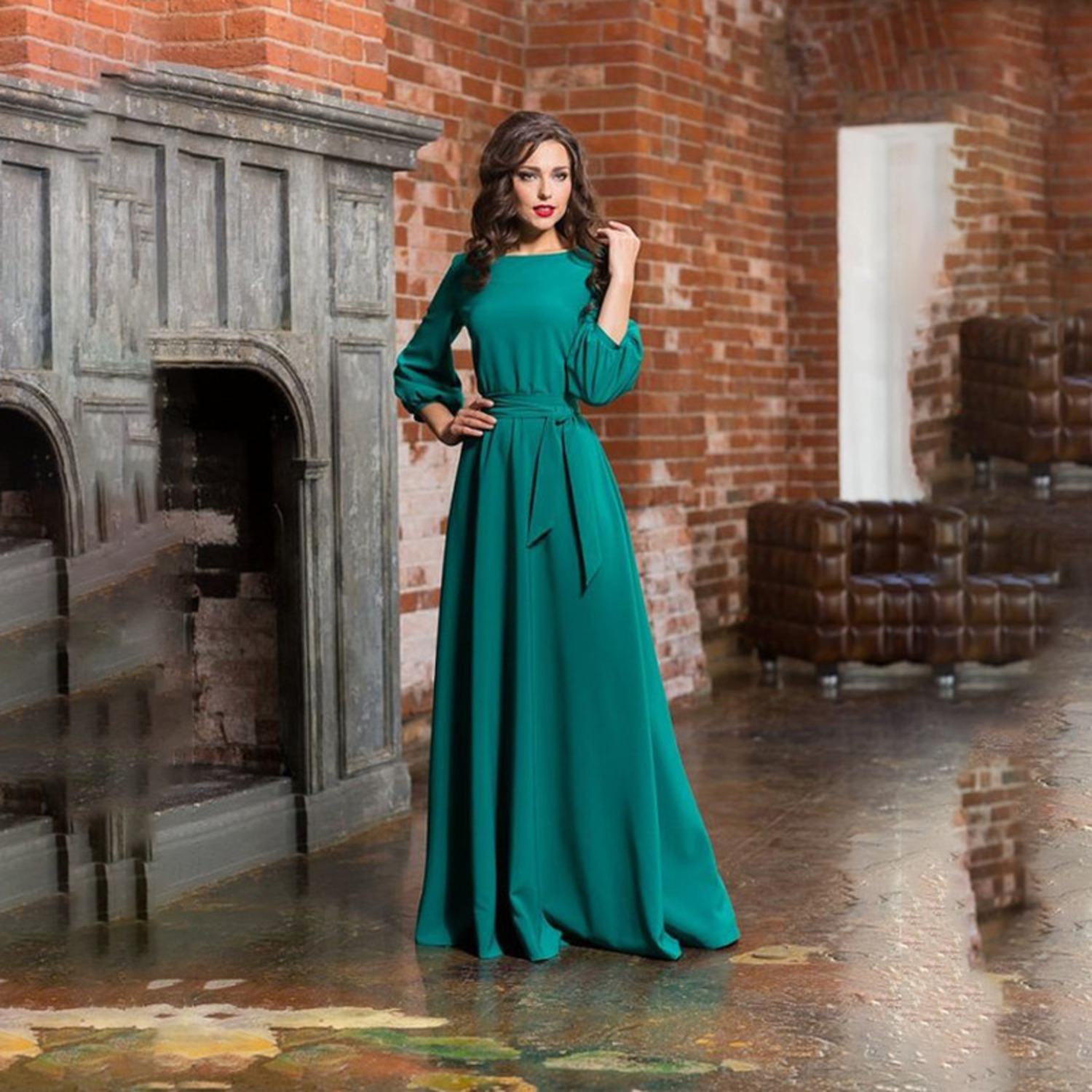 Elegant Women Dress Autumn Casual Loose Plus Size Dresses High Waist Crew Neck Solid Long Sleeve Bow Dress for Office Lady T200416