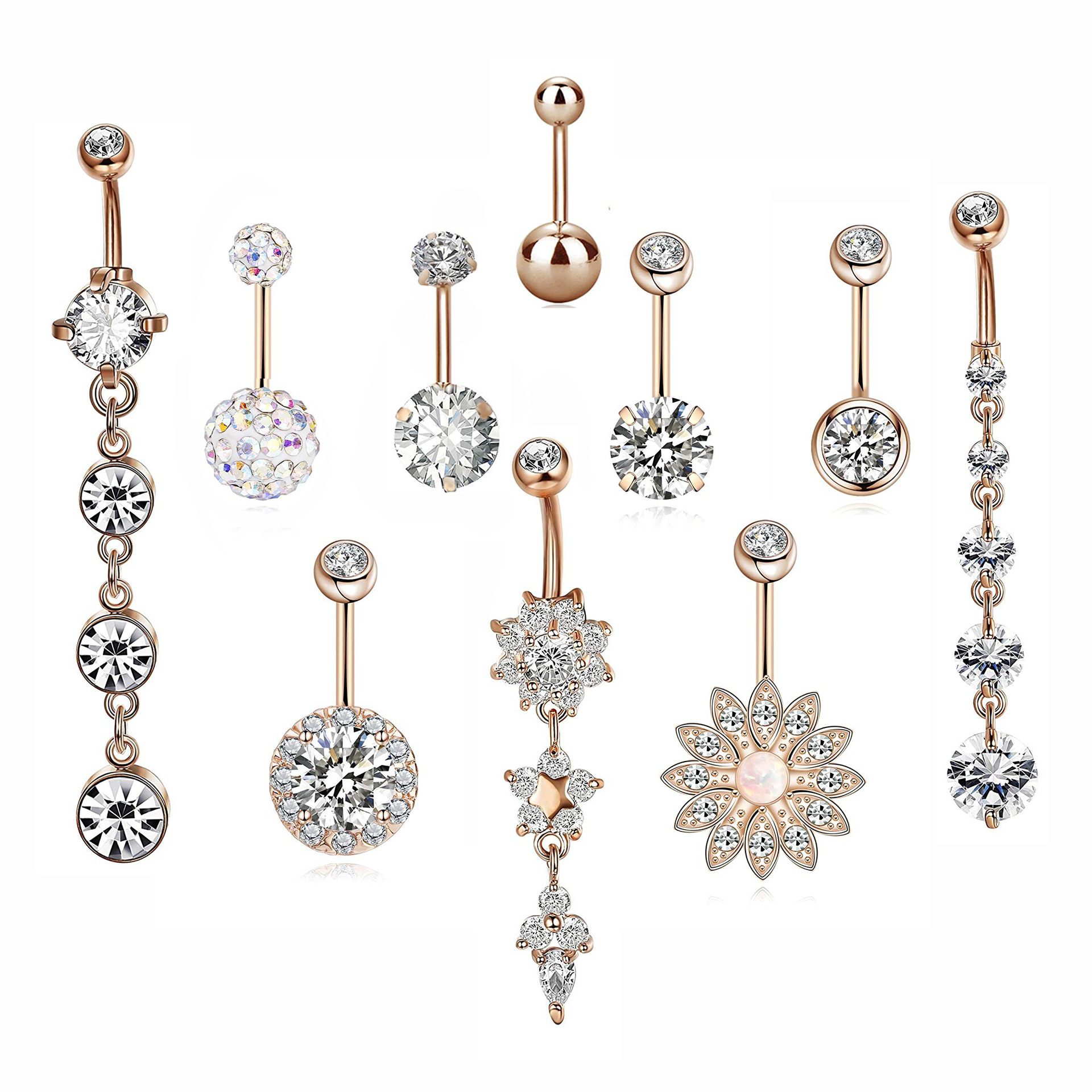10 Pcs/SetRose gold Belly Button Rings stainless steel zircon umbilical nail set Opal belly button ring belly button piercing jewelry
10 Pcs/SetRose gold Belly Button Rings stainless steel zircon umbilical nail set Opal belly button ring belly button piercing jewelry