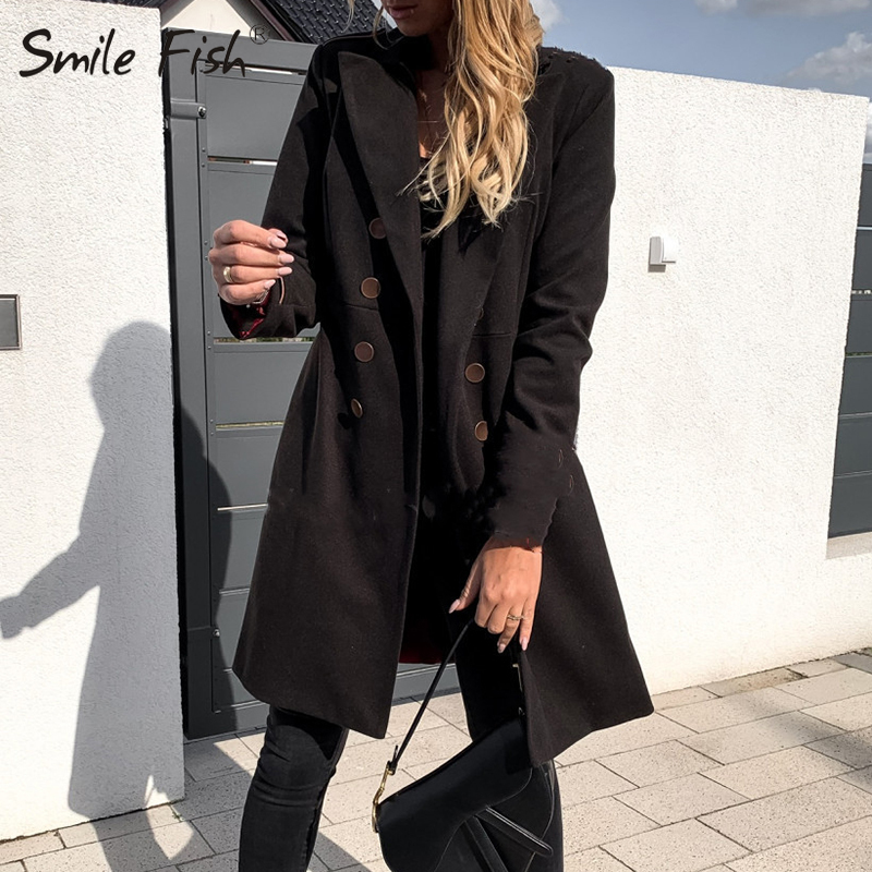 Autumn Winter Wool Blend Coat Female Casual Mid-Long Overcoats Jacket Elegant Solid Women Long Sleeve Buttons Outwear GV782 201030