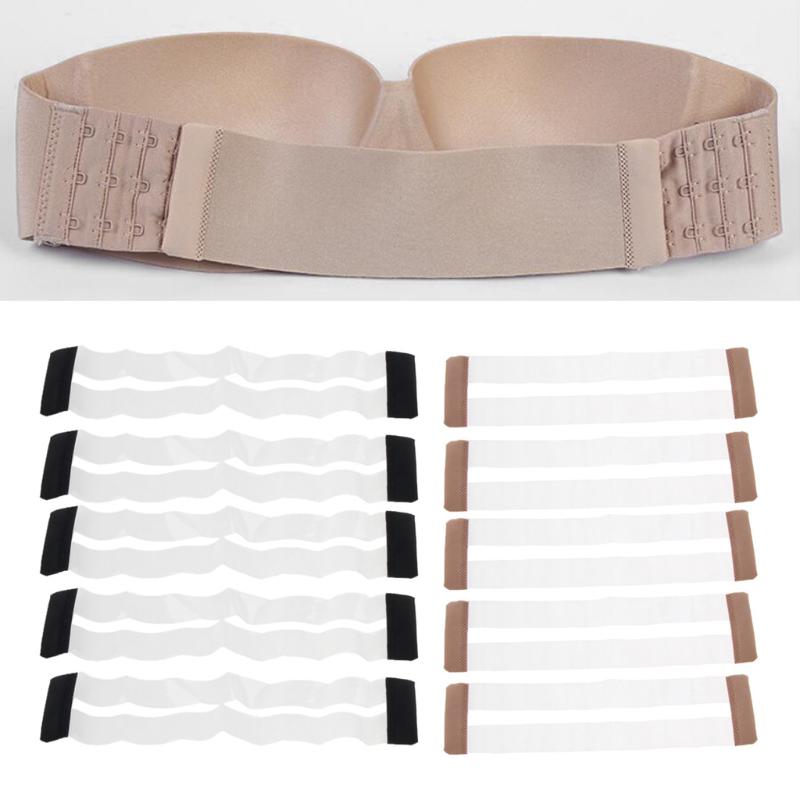 5 Pcs Clear Bra Extender Strap 3 Hooks Invisible Elastic Underwear Extension, Black