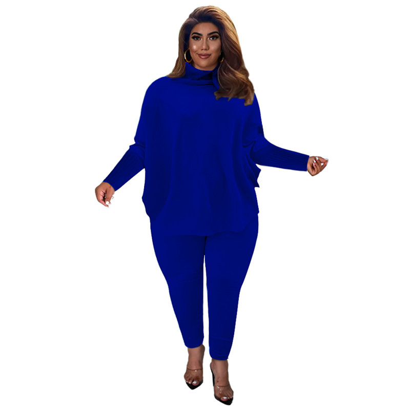 3XL 4XL 5XL Plus Size Knitted Outfits Women Tracksuits Two Piece Set Fall Winter Sweatsuits Puff Sleeve Sweatshirt top Pants Matching Set sportswear