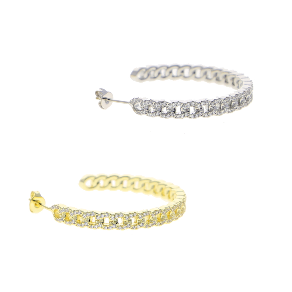 High Quality Micro Pave 5A Cubic Zirconia CZ Big Hoop Iced Out Bling Cuban Link Chain Circle Hoop Earring For Women Girls