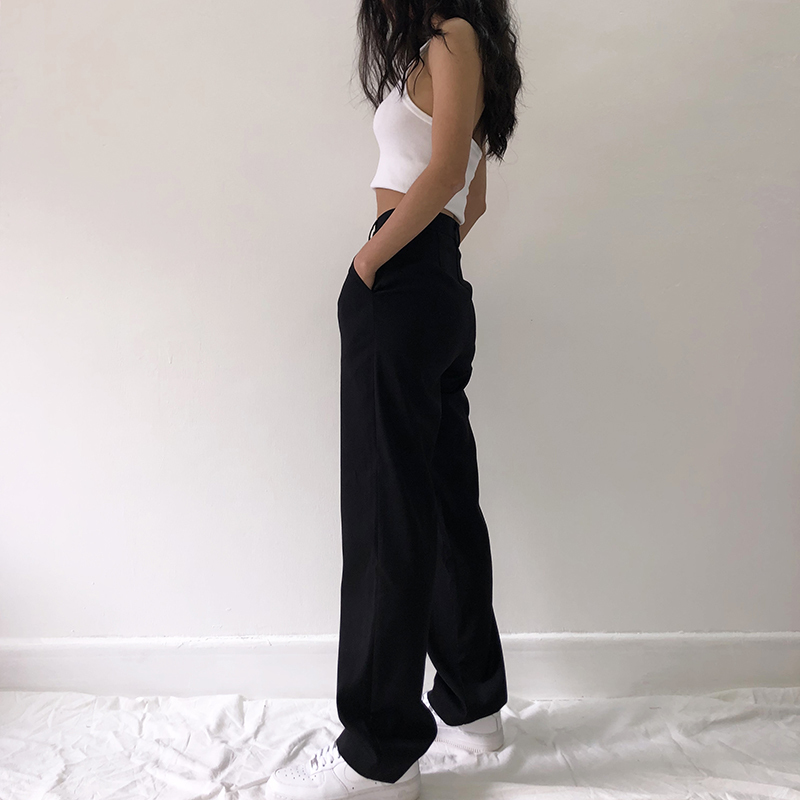 2020 New Womens Fashion High Waist Casual Pants Women Office Lady Pants Full Length Wide Leg Loose Black Elegant Suit Trousers LJ201130