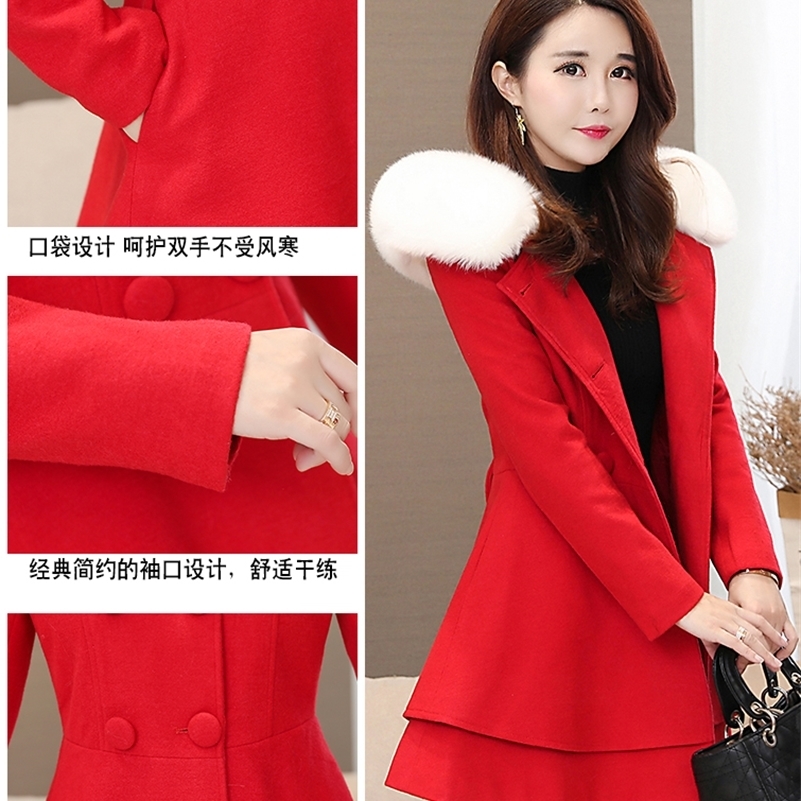 Autumn and winter new women's Korean version of the long section slim slimming pendulum style solid hooded woolen coat Y201001