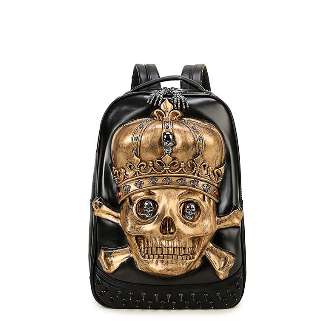 3D Embossed Crown Skull Men Backpack bags unique Male Cool Rock Bags Rivet whimsical Laptop bag for Teenagers mochila