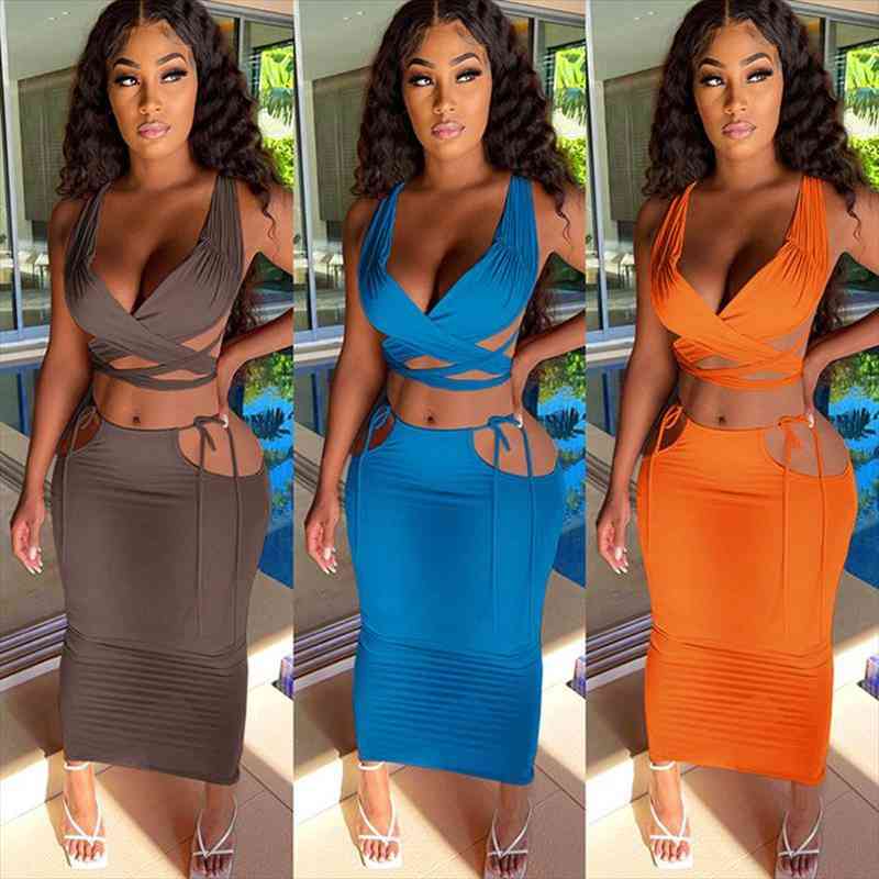Wrap V-neck Lace Up Bandage Crop Top Skirt Two Piece Set Summer Sexy Backless Skirt Set Matching Party Club Outfits, Gray
Wrap V-neck Lace Up Bandage Crop Top Skirt Two Piece Set Summer Sexy Backless Skirt Set Matching Party Club Outfits, Gray