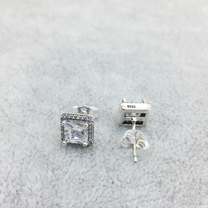925 Sterling Silver Square Big CZ Diamond Earring Fit Jewelry Gold Rose Gold Plated Stud Earring Women Earrings284U
