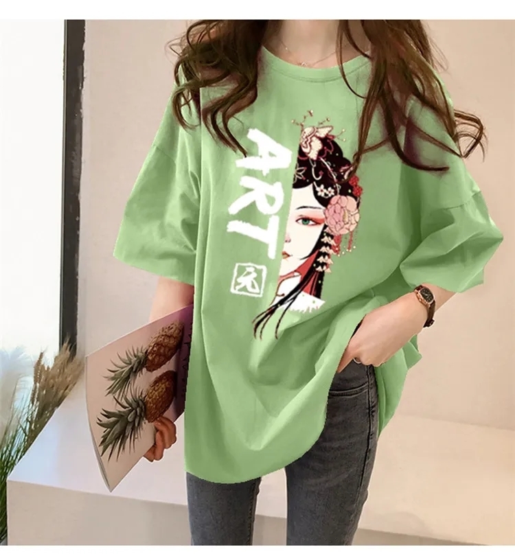 women fashion clothing new women's Top plus size Chinese printed round neck long sleeve T-shirt graphic t shirts 201029