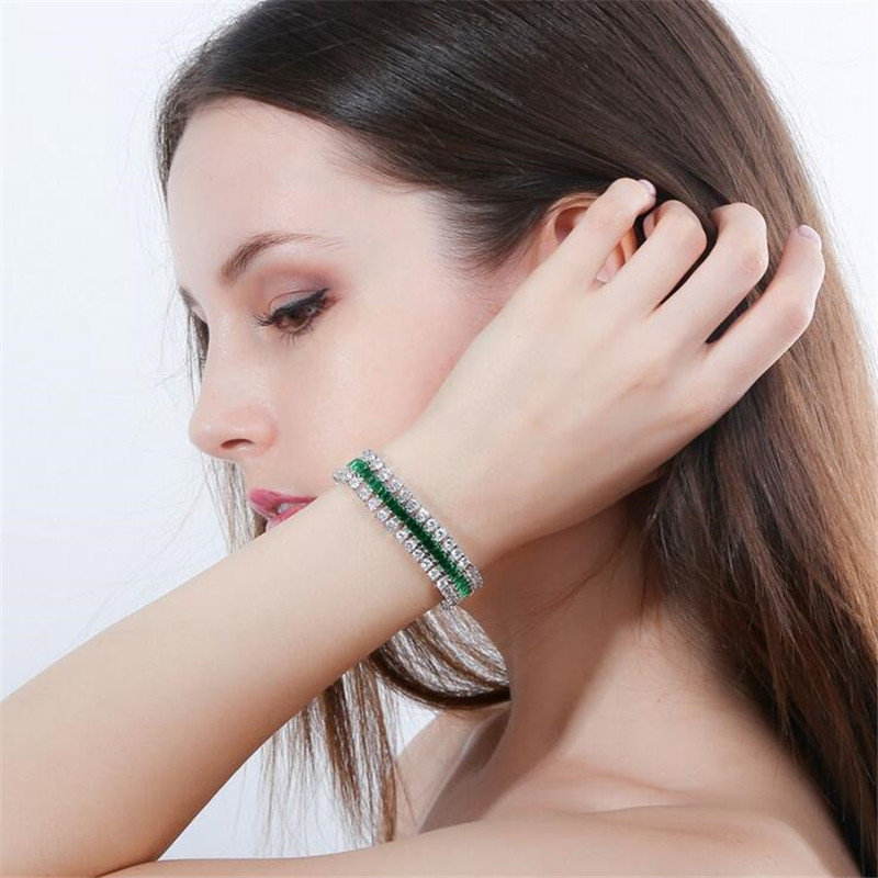 Sparkling New Arrival Top Sell Luxury Jewelry 925 Sterling Silver Emerald CZ Diamond 3 Rows Gemstones Women Wedding Bracelet For Lover Gift