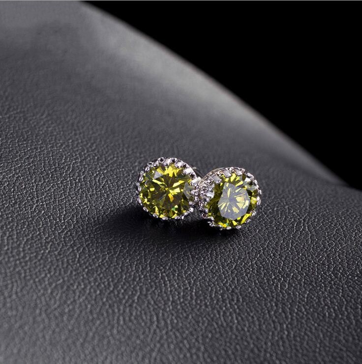Choucong Top Sell Simple Fashion Jewelry 8MM Round Cut Multi Gemstones Sapphire CZ Diamond Women Wedding Crown Stud Earring Gift Never Fade