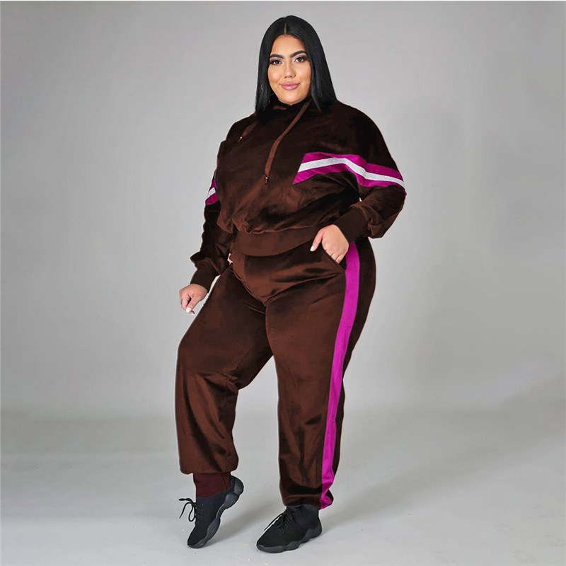 Plus size 3XL 4XL women bigger size fleece tracksuits fall winter sweatsuits pullover hoodies+pants two piece set casual jogger suit 4189