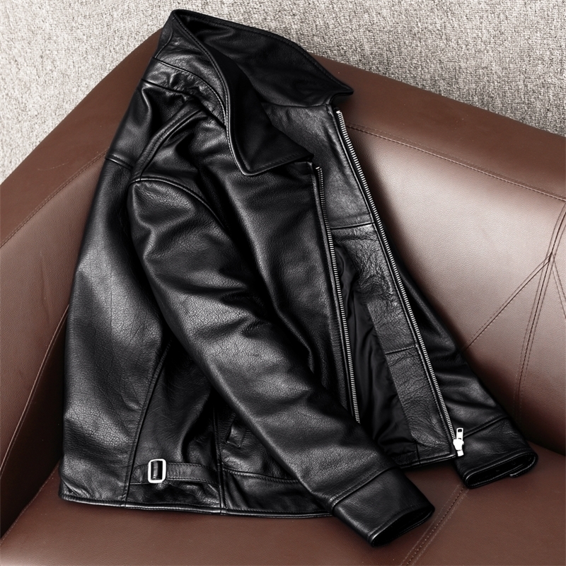 YR black cowhide jacketMen100% genuine leather coatDad's leather Jacketplus size leather clothes 201128